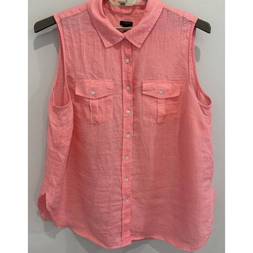 Talbots Plus Bubblegum Pink Button‎ Front Shirt Size 2X 100% Linen Sleeveless
